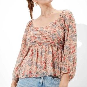 American Eagle Outfitters  Pink Floral Print Chiffon